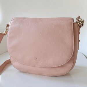 Kate Spade Soft Pale Pink Leather Flap Shoulder Saddle Crossbody Bag